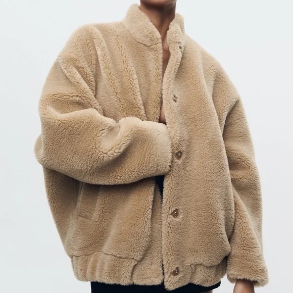 Zara Jackets & Blazers - Zara Faux Shearling Light Brown Bomber Jacket Coat